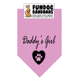 Light Purple one size fits most dog bandana with Daddy's Girl and a paw inside of a heart in black ink.