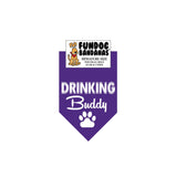 Purple miniature dog bandana with Drinking Buddy and a paw in white ink.