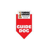 Red miniature dog bandana with Guide Dog in white ink.