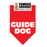 Red one size fits most dog bandana with Guide Dog in white ink.