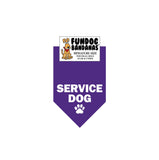 Purple miniature dog bandana with Service Dog and a paw in white ink.