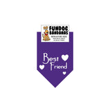 Purple miniature dog bandana with Best Friend and 3 hearts in white ink.