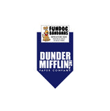 Navy Blue miniature dog bandana with Dunder Mifflin Paper Company in white ink.