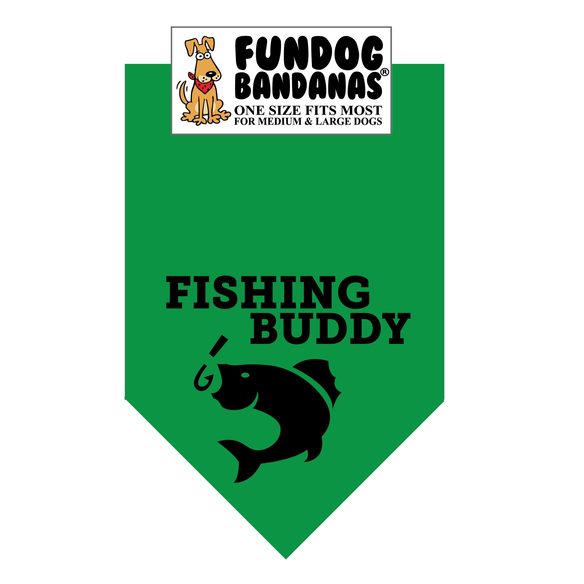 Fishing Buddy Dog Bandana One Size Fits Most for Medium to Large Dogs / Kelly Green