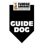Black one size fits most dog bandana with Guide Dog in white ink.