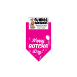 Hot Pink miniature dog bandana with Happy Gotcha Day, a balloon and some confetti in white ink.