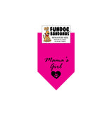 Hot Pink miniature dog bandana with Mama's Girl and a paw within a heart in black ink.