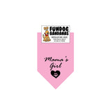 Light Pink miniature dog bandana with Mama's Girl and a paw within a heart in black ink.