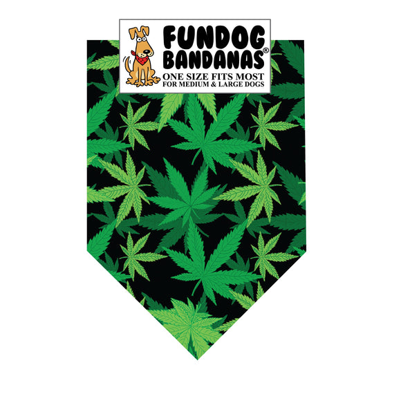 Wholesale 10 Pack - Marijuana Leaf Bandana / Black with Green Leaves - FunDogBandanas