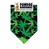 Wholesale 10 Pack - Marijuana Leaf Bandana / Black with Green Leaves - FunDogBandanas