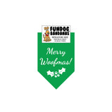 Kelly Green miniature dog bandana with Merry Woofmas and holly in white ink.