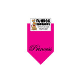 Hot Pink miniature dog bandana with Princess in black ink.