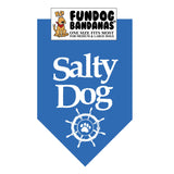 Mirage Blue one size fits most dog bandana with Salty Dog and a ship's wheel in white ink.