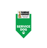 Kelly Green miniature dog bandana with Service Dog and a paw in white ink.