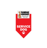 Red miniature dog bandana with Service Dog and a paw in white ink.
