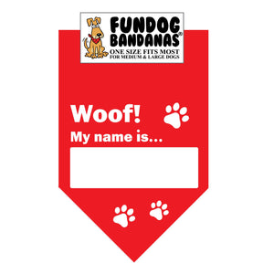 Wholesale 10 Pack - Woof! My name is...(nametag) Bandana - Assorted Colors - FunDogBandanas