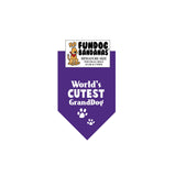 Purple miniature dog bandana with World's Cutest GrandDog and 2 paws in white ink.