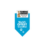 Turquoise miniature dog bandana with World's Cutest GrandDog and 2 paws in white ink.