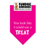 Hot Pink one size fits most dog bandana with You look like I could use a treat in white ink.